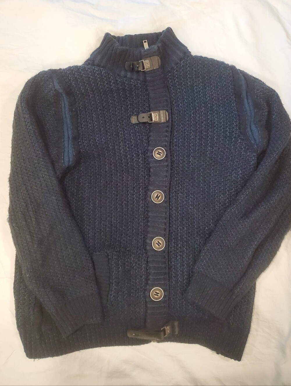 LCR Black Edition Men's Chunky Knit Cardigan Sweater Navy Blue Mock Neck 3XL